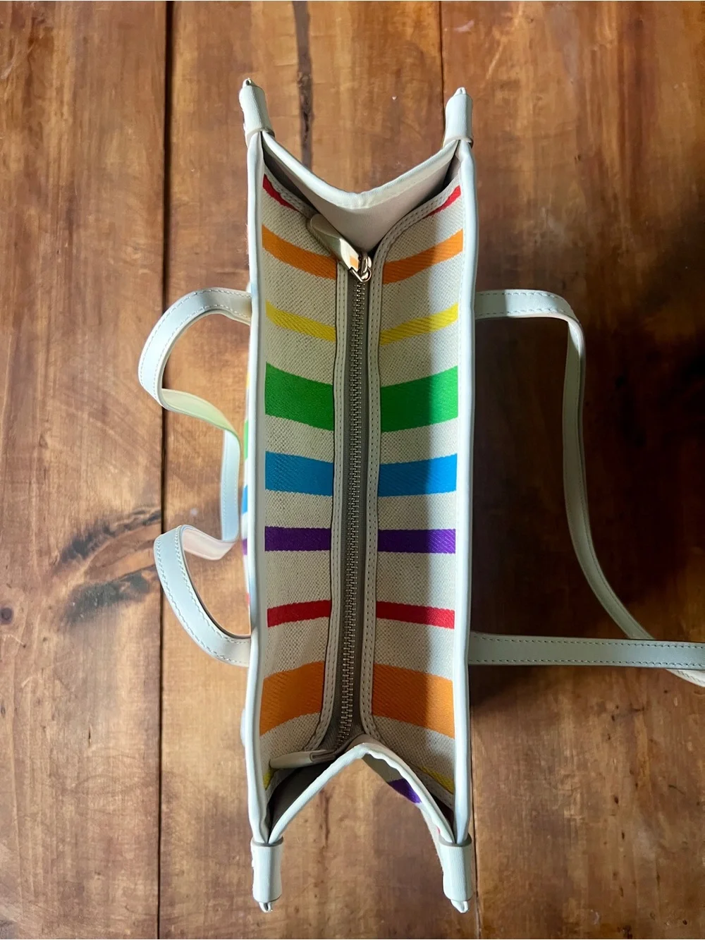 Kate Spade Pride Medium Market Tote Rainbow Stripe Canvas Bag - Rare